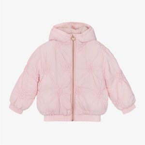 Le Chic Girls 3Y Pastel Pink Hooded Floral Faux Pearl Puffer Jacket w/Fur - NWT!